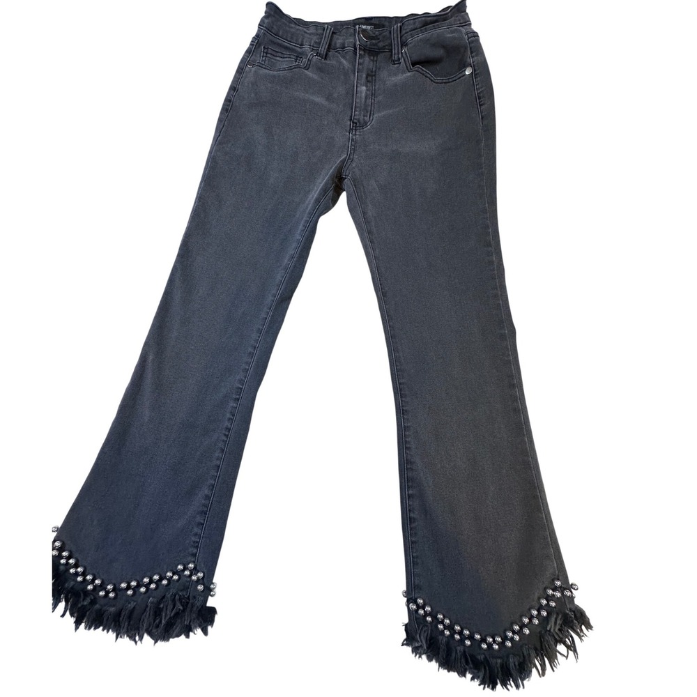 Forever 21 Womens Flare Jeans Studded Frayed Hem Washed Black 28 whimsical Boho